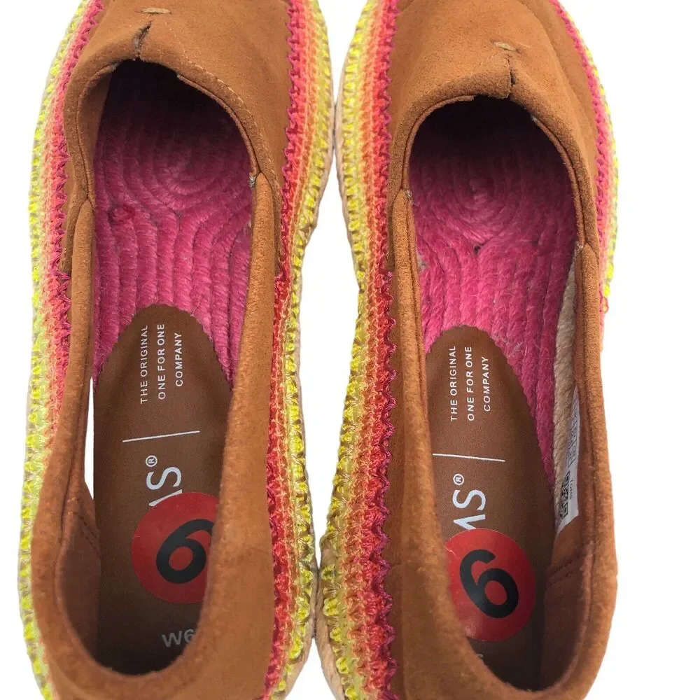 Toms Espadrilles Brown Suede Leather Slip On Shoes Flats‎ Esparto Womens 6 EUC